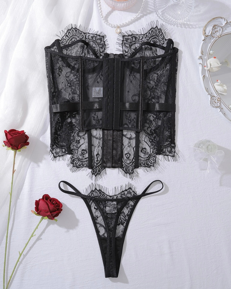 Julia Black Lace Corset Two-piece