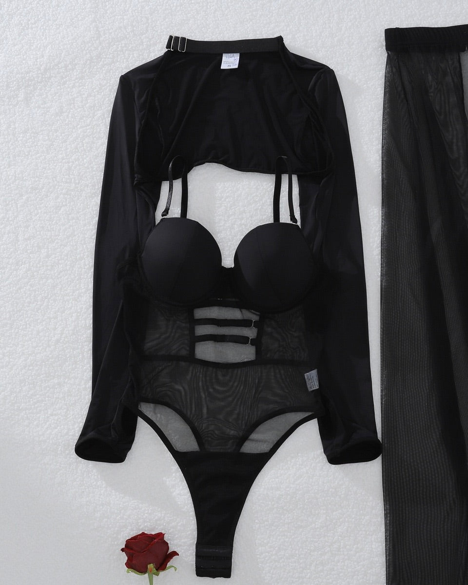 Natalie Black Sheer Robe Lingerie Set