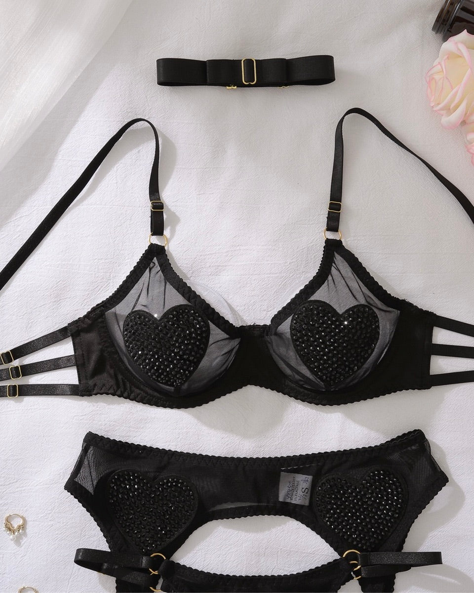 Bare Your Intentions Black Lace Lingerie Set