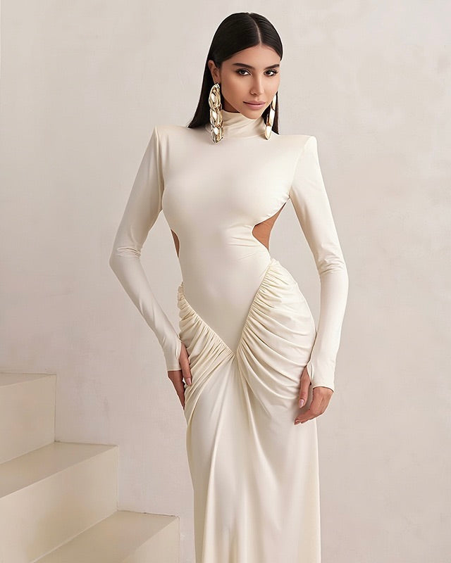 Pristine Cut-Out Ruched Maxi Dress