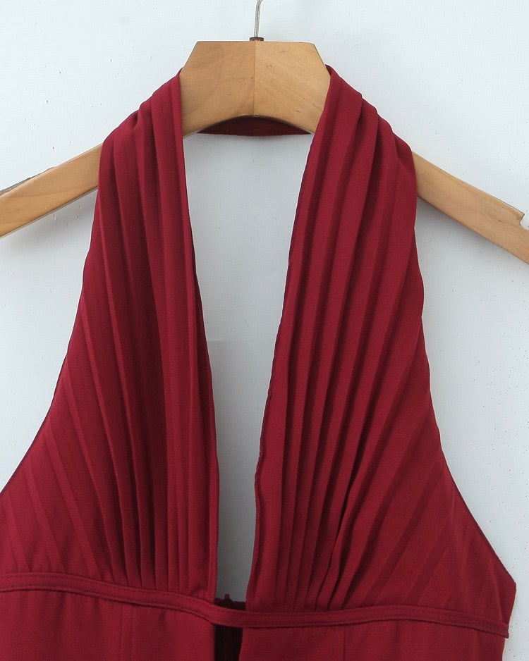 Reanna Burgundy Halter Skater Mini Dress