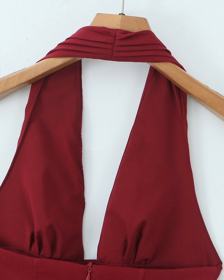 Reanna Burgundy Halter Skater Mini Dress