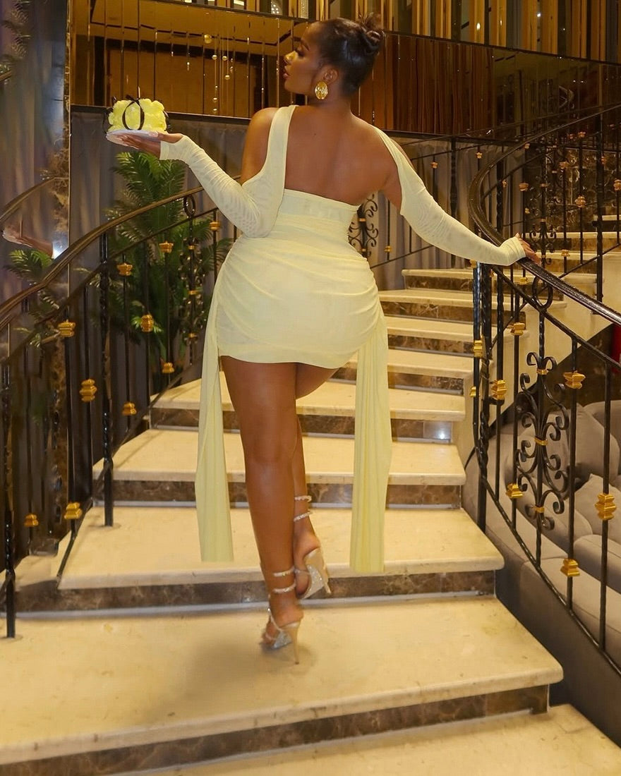 Oluna Sheer Draped Mini Dress