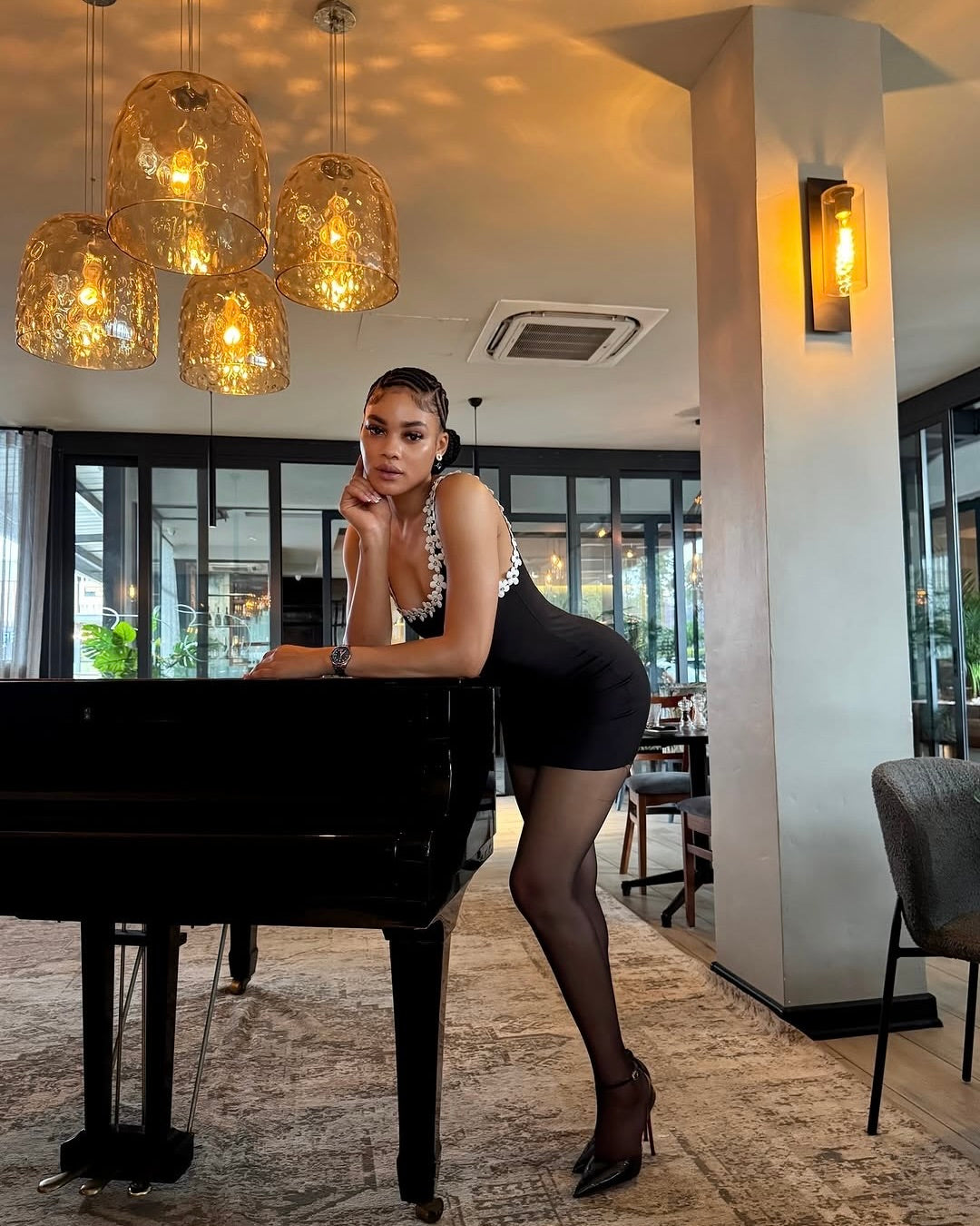 Makela Black Floral Trim Mini Dress