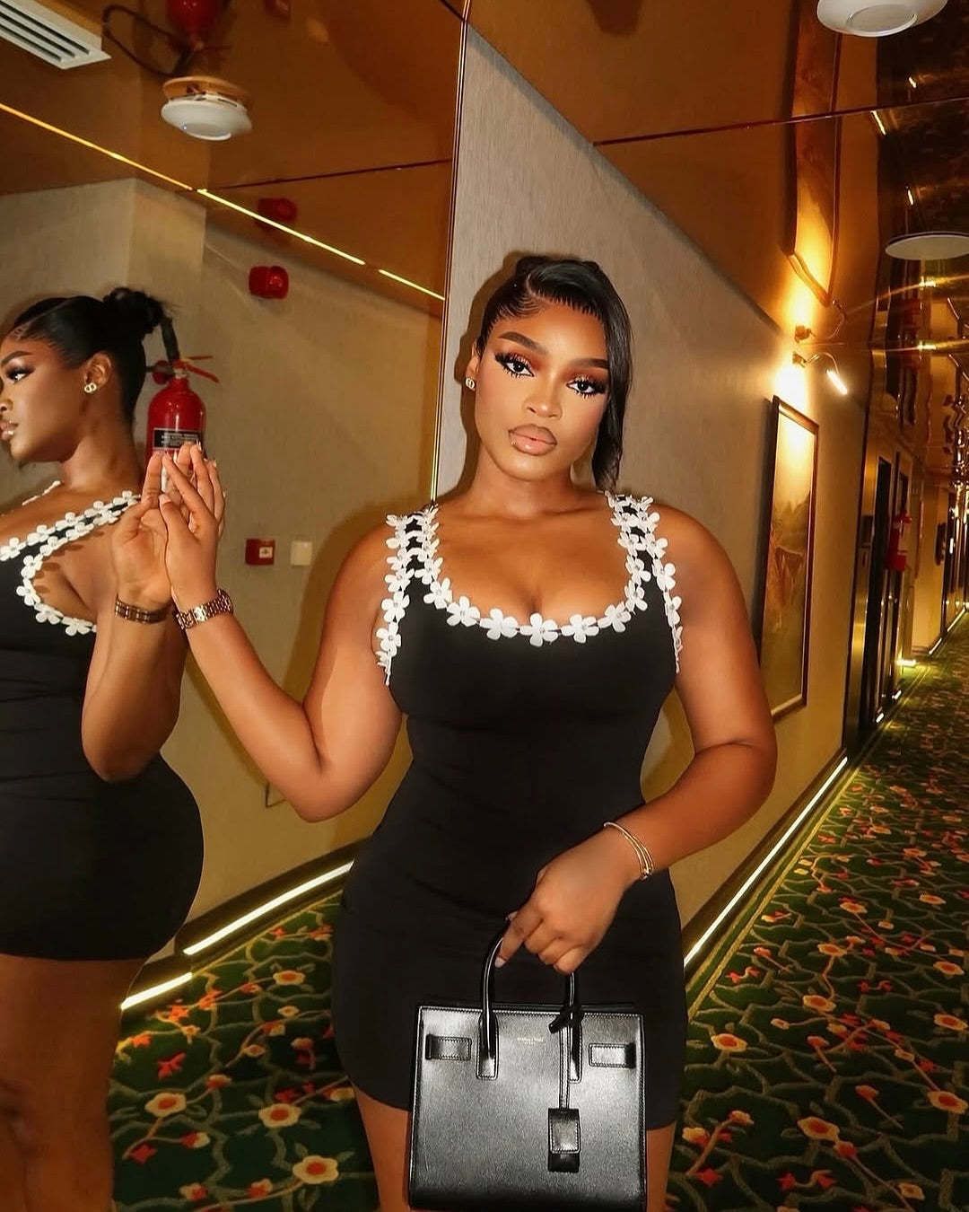 Makela Black Floral Trim Mini Dress