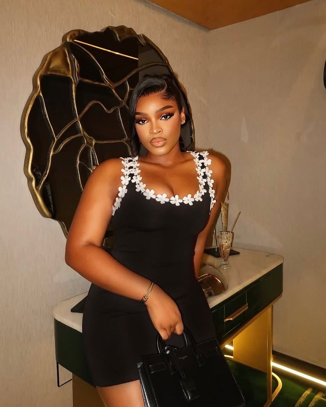 Makela Black Floral Trim Mini Dress