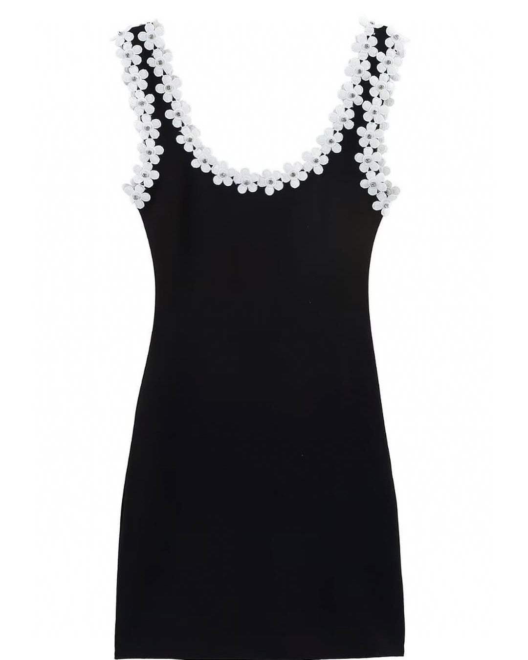 Makela Black Floral Trim Mini Dress