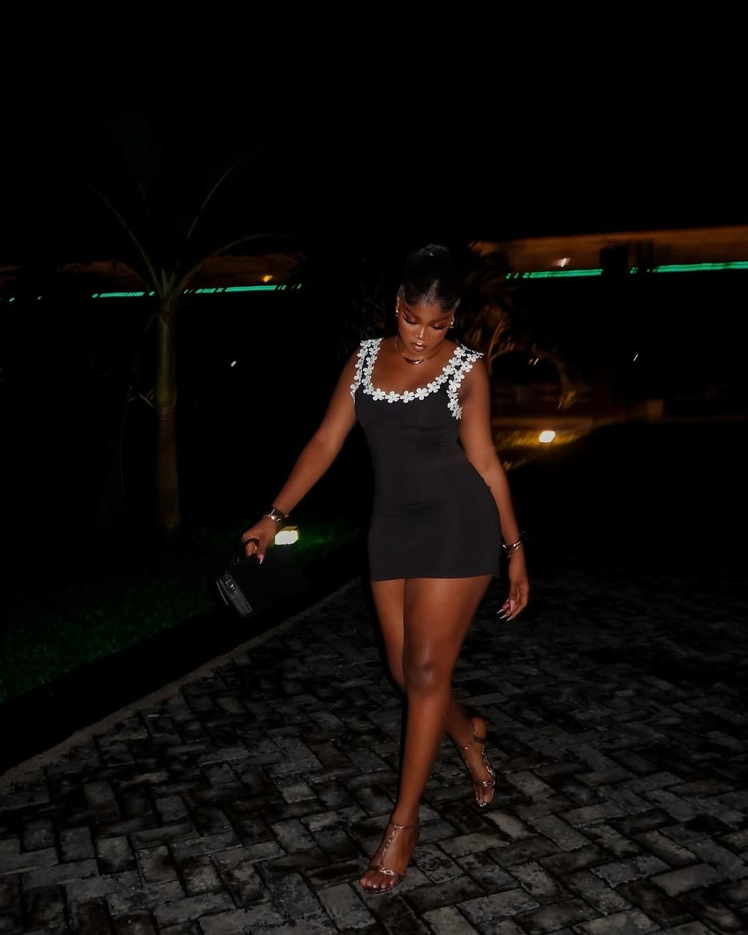 Makela Black Floral Trim Mini Dress