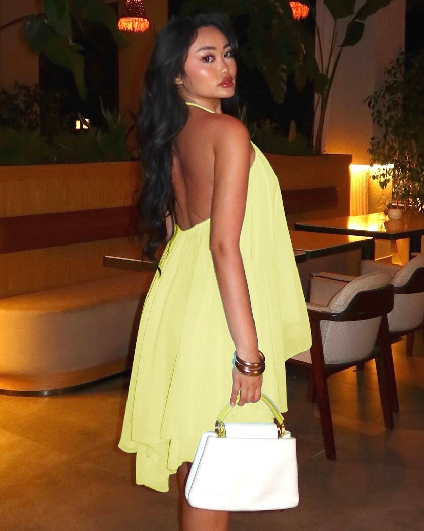 Cleora Lime Halter Mini Dress