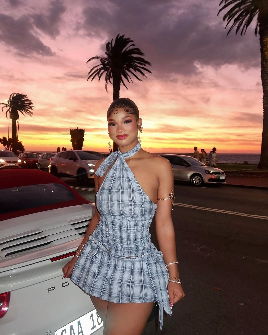 Betty Plaid Halter Ruffle Mini Skirt Set