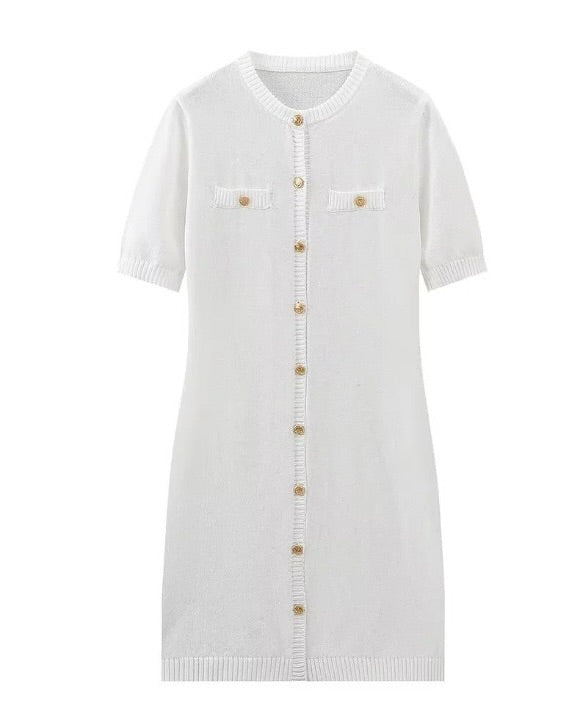Claire Ribbed Button Front Mini Dress – Cream
