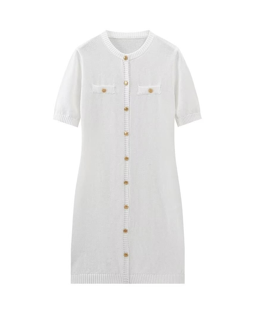 Claire Ribbed Button Front Mini Dress – Cream