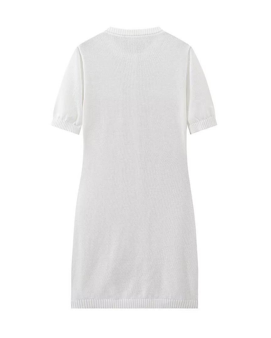 Claire Ribbed Button Front Mini Dress – Cream