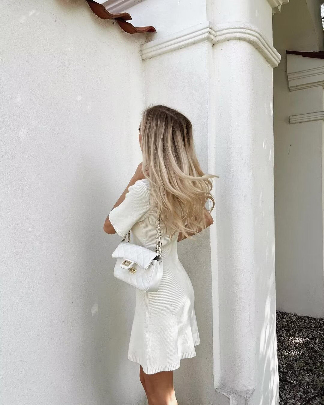 Claire Ribbed Button Front Mini Dress – Cream