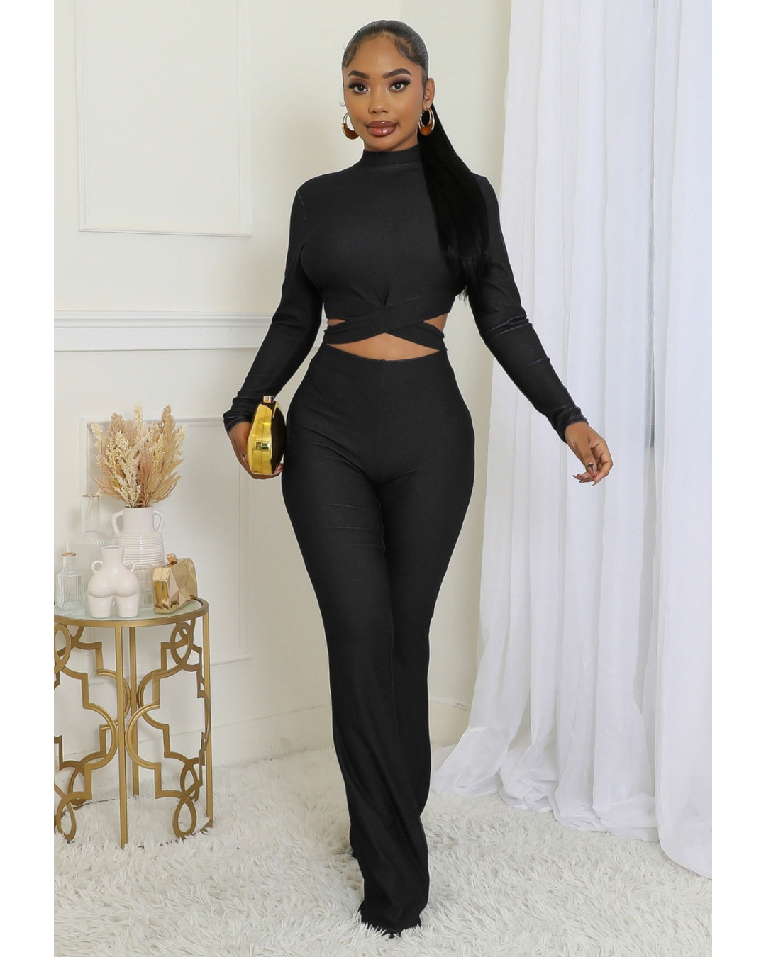 Zuri Cutout Pant Set Black